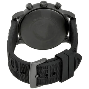 Detailed view of black silicone strap with Emporio Armani branding for AR11024