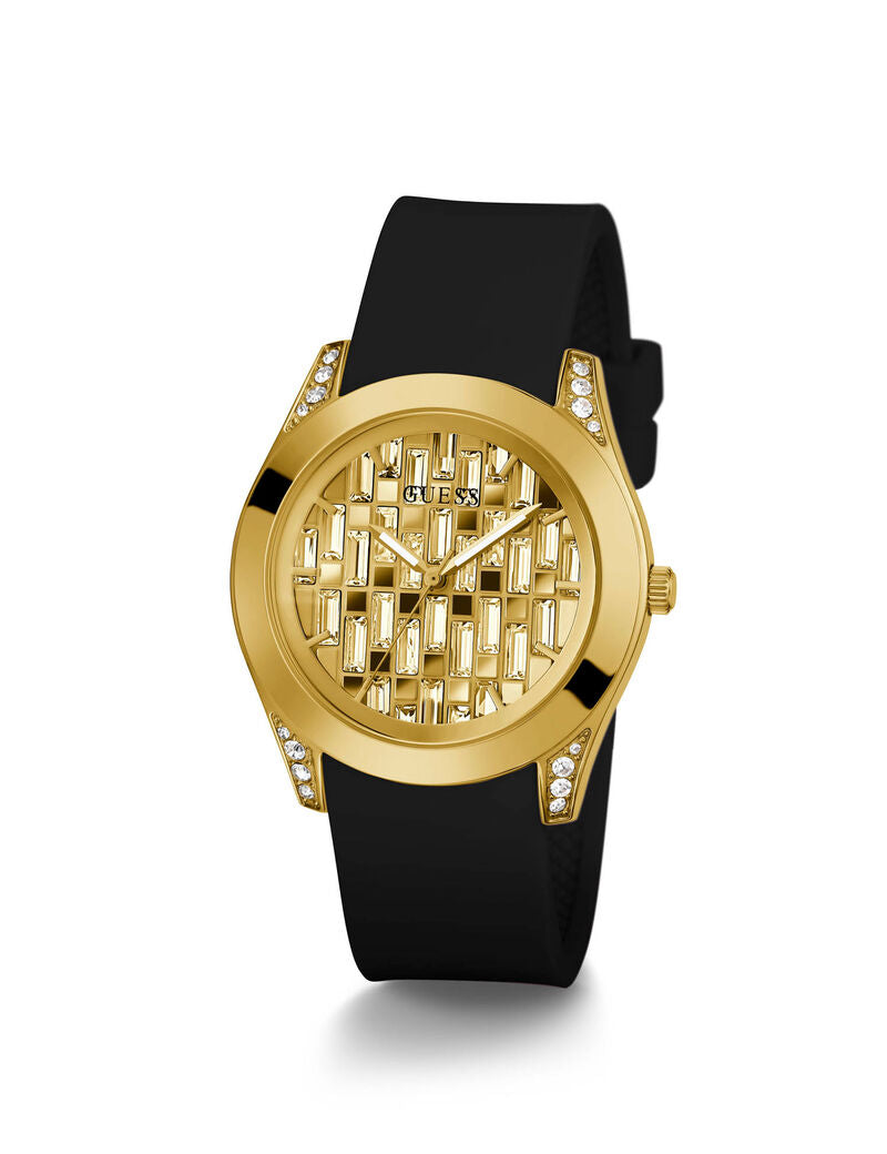 Guess Clarity GW0109L1 Women's Watch – Champagne Dial & Black Silicone Strap