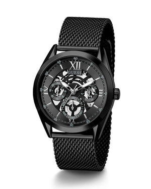 Angled profile of Guess GW0368G3 showing the matte black industrial bezel