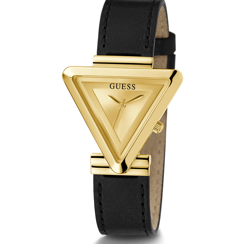Guess GW0548L3 women's watch - champagne dial black leather strap, front view