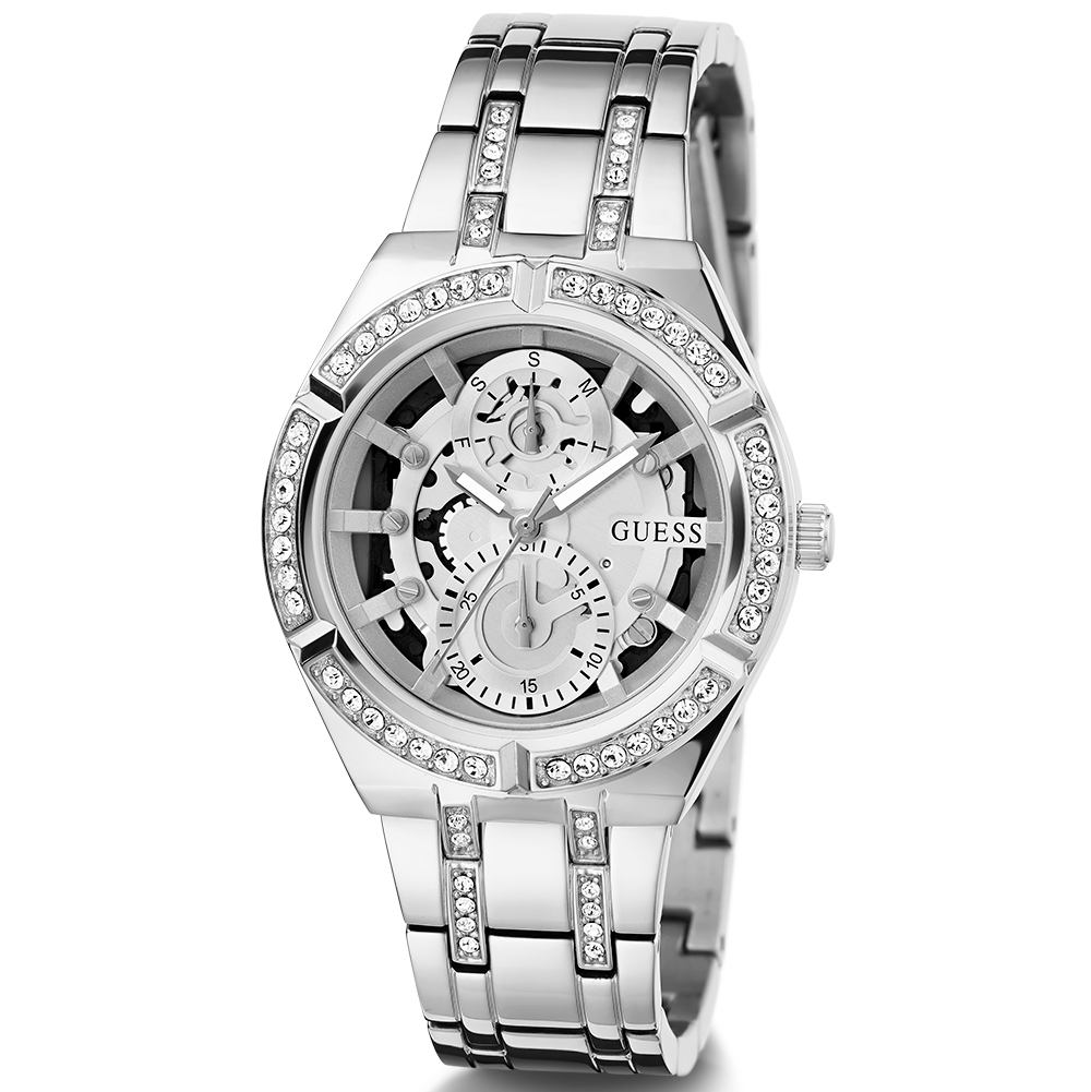 Guess Allara GW0604L1 women's watch - silver cut-thru dial silver steel strap, front view