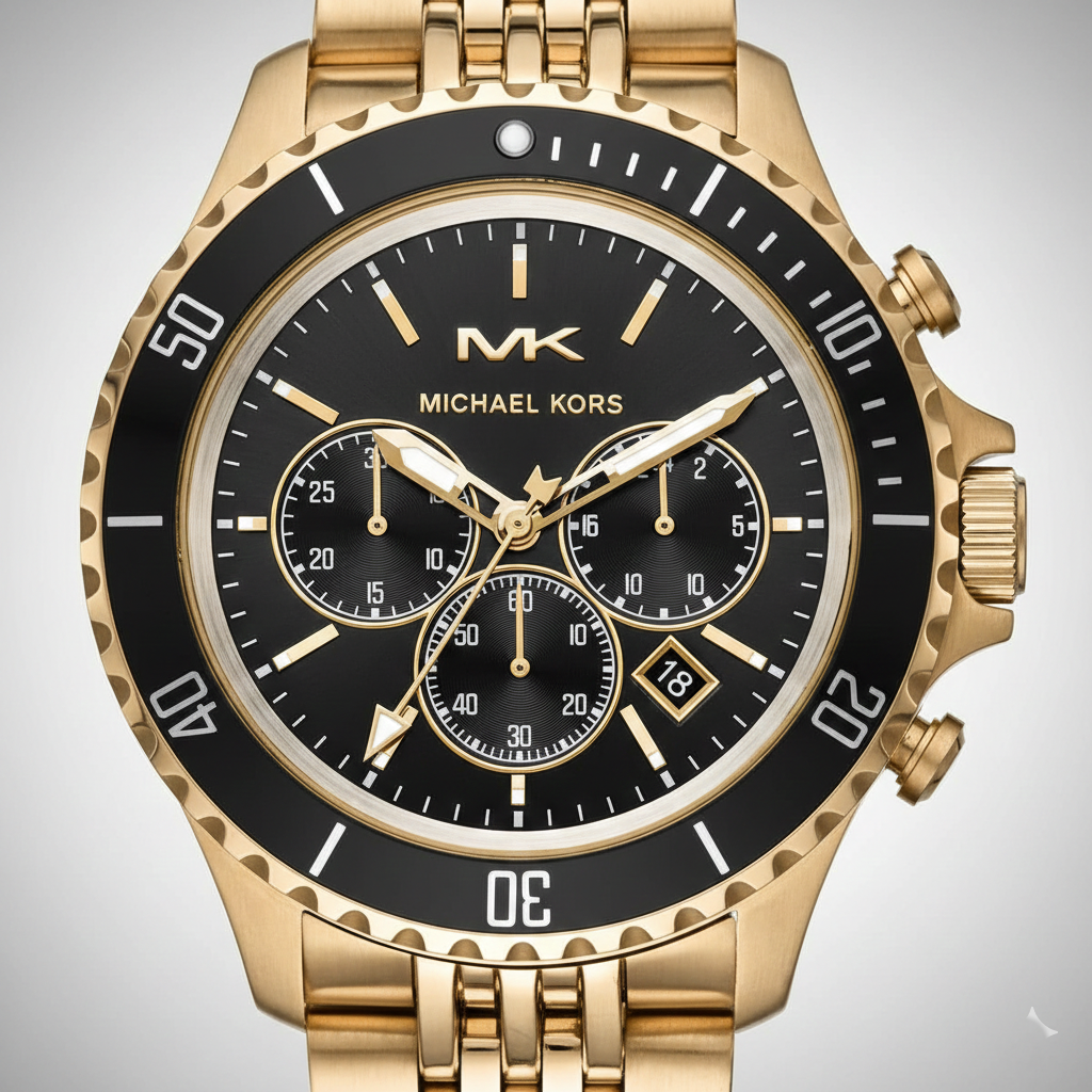 Michael Kors MK8726 Men’s Black Dial Gold Stainless Steel Bayville Chronograph Watch - Luxury Hub Store
