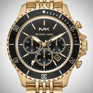 Michael Kors MK8726 Men’s Black Dial Gold Stainless Steel Bayville Chronograph Watch - Luxury Hub Store