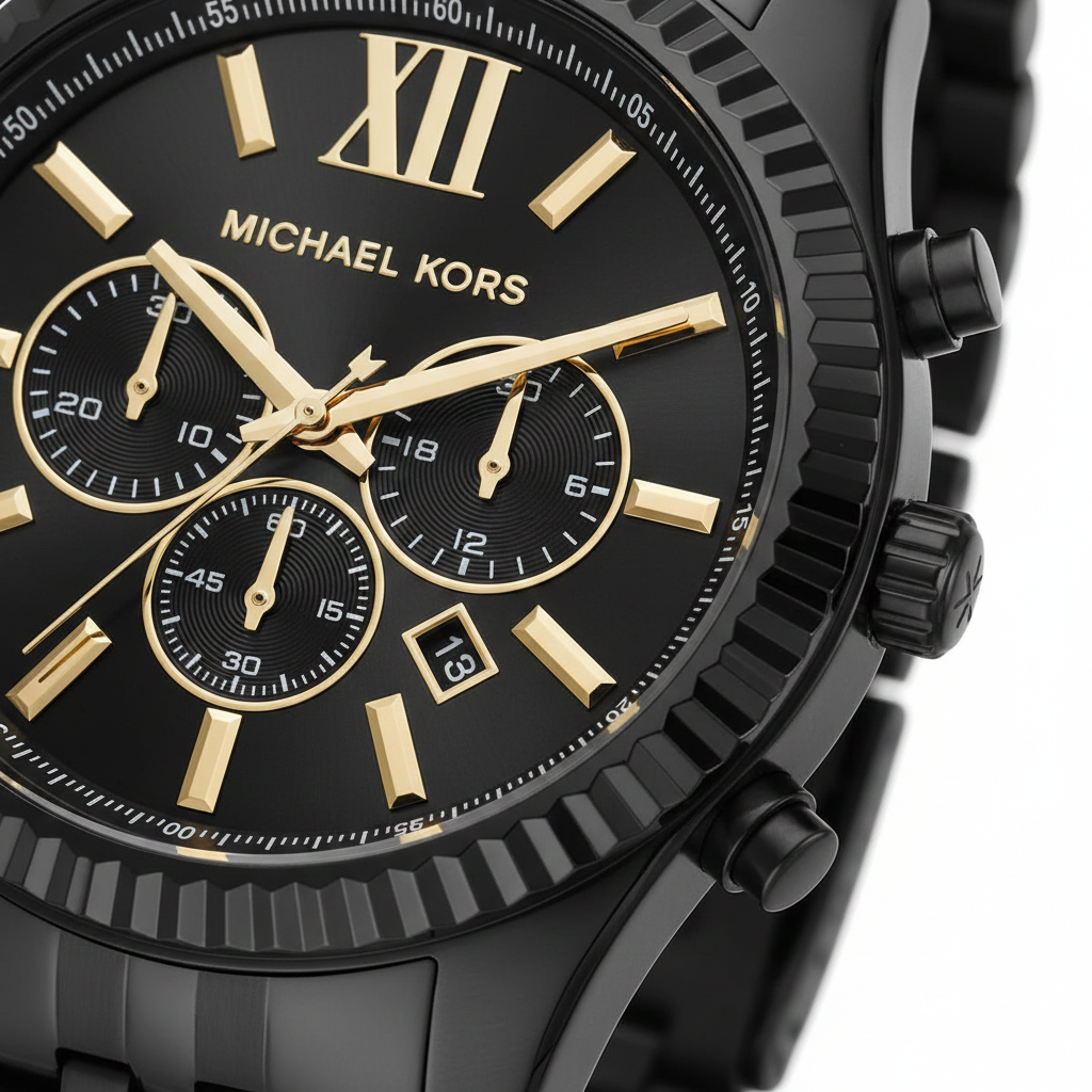 Michael Kors MK8603 Men’s Black Dial Black Stainless Steel Lexington Chronograph Watch - Luxury Hub Store