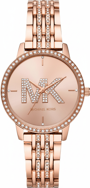 Michael Kors MK4372 Women’s Rose Gold Dial Rose Gold Stainless Steel Crystal MK Logo Watch - Luxury Hub Store