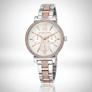 Michael Kors MK4353 Sofie Women’s Silver Rose Gold Chronograph Crystal Watch - Luxury Hub Store