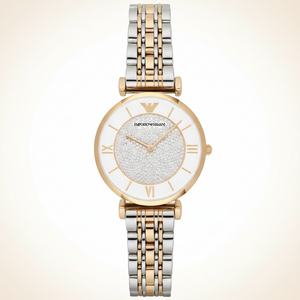 Emporio Armani AR8031 Women’s Crystal Dial Two-Tone Stainless Steel Gianni T-Bar Watch - Luxury Hub Store