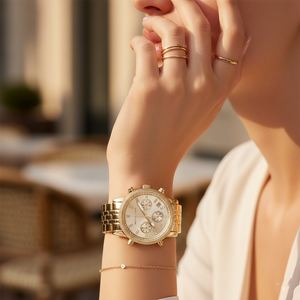 Michael Kors MK5676 Women’s Gold-Tone Crystal Ritz Chronograph Watch - Luxury Hub Store
