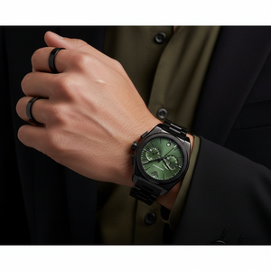 Emporio Armani AR11562 Men’s Green Dial Black Stainless Steel Federico Chronograph Watch - Luxury Hub Store