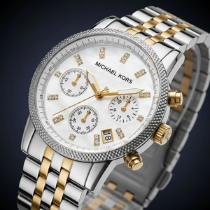 Michael Kors Ritz MK5057 Women’s Silver & Gold Stainless Steel Multi-Function Watch - Luxury Hub Store