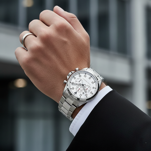 Michael Kors MK8331 Men’s Silver Dial Silver Stainless Steel Gage Chronograph Watch - Luxury Hub Store