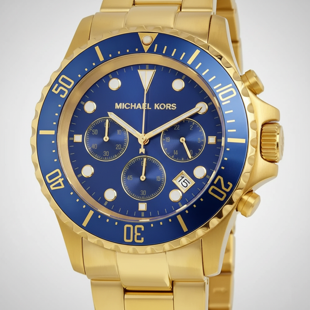 Michael Kors MK8267 Men’s Blue Dial Gold Stainless Steel Everest Chronograph Watch - Luxury Hub Store