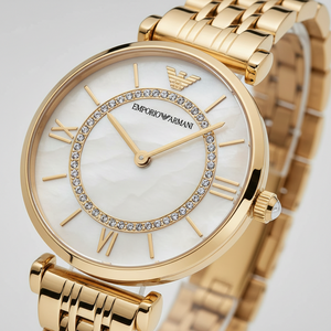 Emporio Armani AR1907 Women’s Mother of Pearl Dial Gold Stainless Steel Gianni T-Bar Watch - Luxury Hub Store