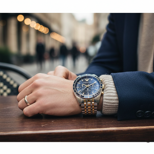 Emporio Armani AR6088 Men’s Blue Dial Two-Tone Stainless Steel Chronograph Watch - Luxury Hub Store