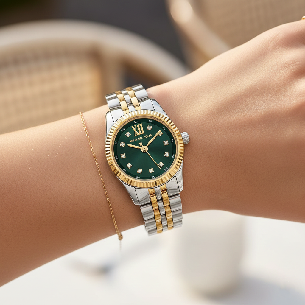 Michael Kors Lexington MK4986 Women’s Two-Tone Green Dial Multi-Function Watch - Luxury Hub Store