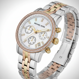 Michael Kors MK5650 Ritz Women’s Mother of Pearl Dial Two-Tone Chronograph Watch - Luxury Hub Store