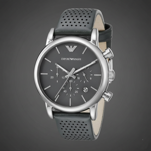 Emporio Armani AR1735 Men’s Grey Dial Grey Leather Chronograph Watch - Luxury Hub Store