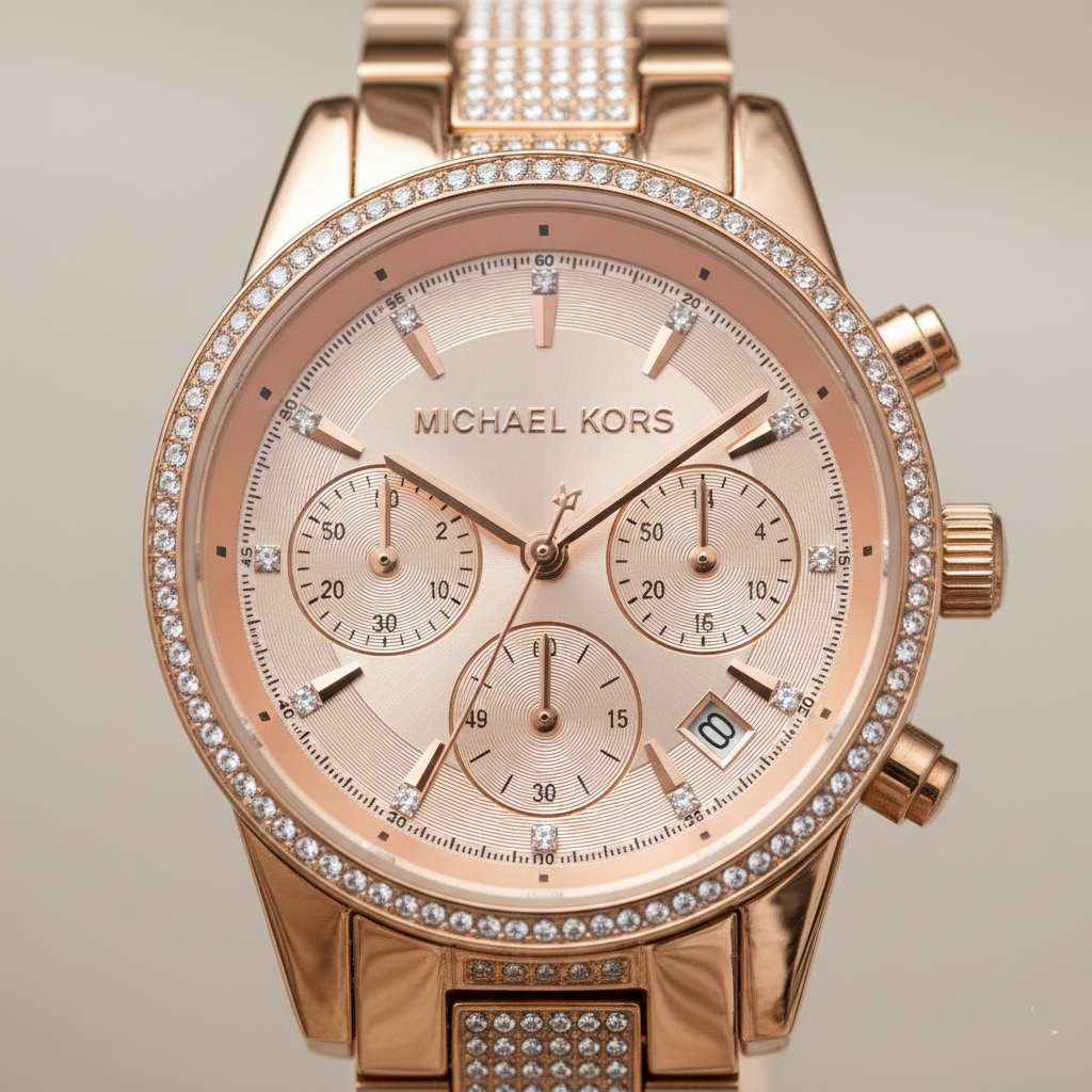Michael Kors MK6485 Ritz Women’s Rose Gold Dial Rose Gold Stainless Steel Chronograph Watch - Luxury Hub Store