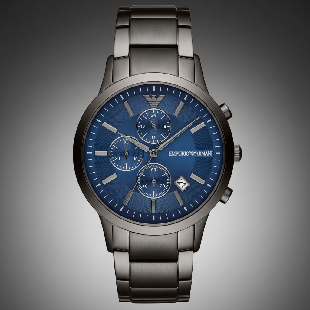 Emporio Armani AR11215 Men’s Blue Dial Gunmetal Stainless Steel Renato Watch - Luxury Hub Store