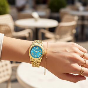 Michael Kors Lexington MK3271 Women’s Gold-Tone Turquoise Dial Stainless Steel Watch - Luxury Hub Store