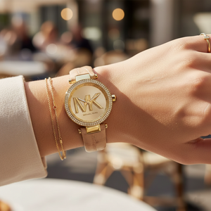Michael Kors Parker MK4725 Women’s Gold Case Beige Leather Strap Analog Watch - Luxury Hub Store
