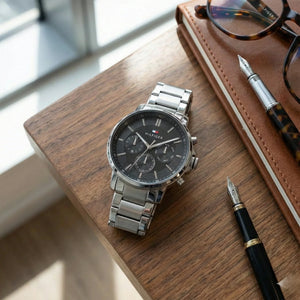 Tommy Hilfiger 1710667 Men’s Chronograph Watch – Black Dial & Stainless-Steel Bracelet - Luxury Hub Store