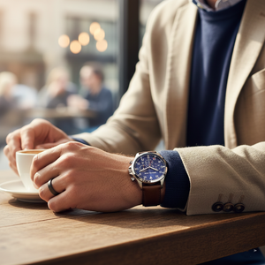 Michael Kors MK8362 Men’s Blue Dial Brown Leather Strap Gage Chronograph Watch - Luxury Hub Store