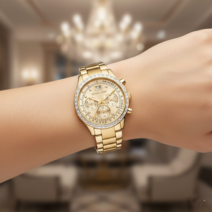 Michael Kors Brinkley MK6187 Women’s Gold Dial Gold-Tone Chronograph Watch - Luxury Hub Store