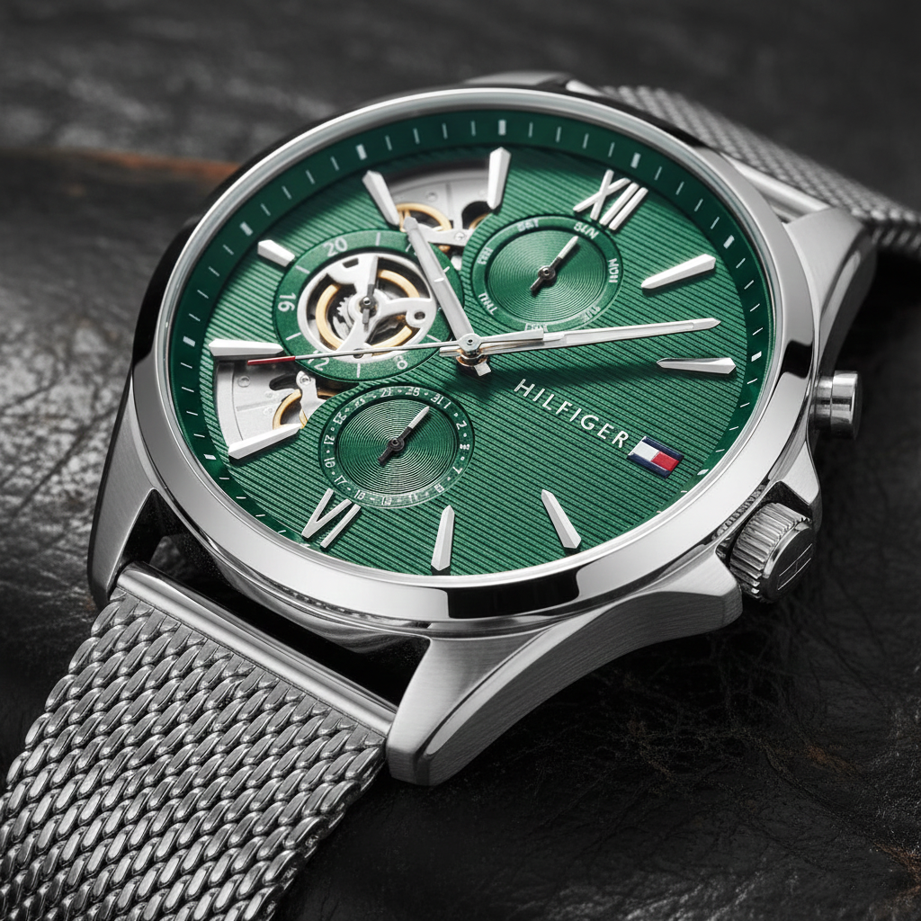 Tommy Hilfiger Cooper | 1710647 | Multi-Function Skeleton Watch - Green Mesh - Luxury Hub Store