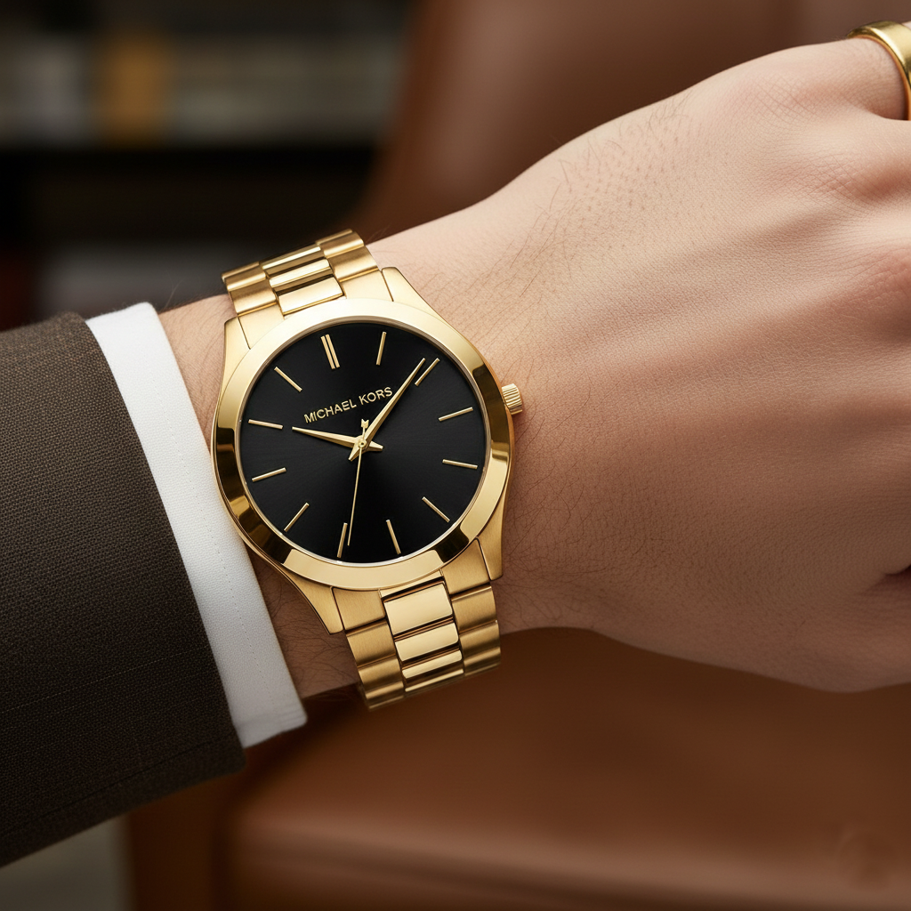 Michael Kors MK8621 Men’s Black Dial Gold Stainless Steel Watch - Luxury Hub Store