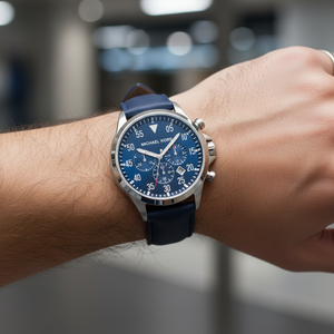Michael Kors MK8617 Men’s Blue Dial Blue Leather Strap Gage Chronograph Watch - Luxury Hub Store
