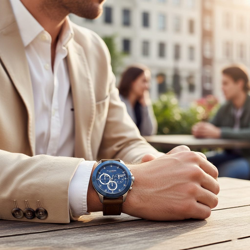 Tommy Hilfiger Harley 1791895 Men’s Blue Dial Brown Leather Multi-Function Watch - Luxury Hub Store