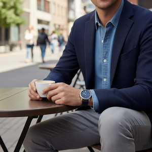 Emporio Armani AR1736 Men’s Blue Dial Blue Leather Chronograph Watch - Luxury Hub Store