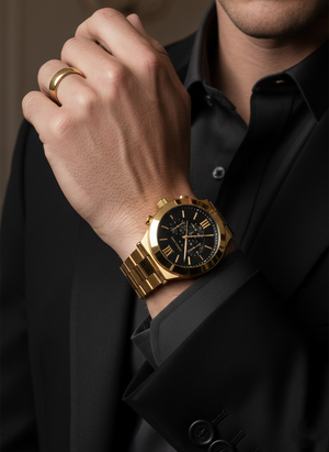 Michael Kors MK9220 Men’s Black Dial Gold Stainless Steel Billie Chronograph Watch - Luxury Hub Store