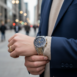 Emporio Armani AR6088 Men’s Blue Dial Two-Tone Stainless Steel Chronograph Watch - Luxury Hub Store