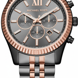 Michael Kors MK8561 Men’s Grey Dial Two-Tone Black Rose Gold Stainless Steel Lexington Chronograph Watch - Luxury Hub Store