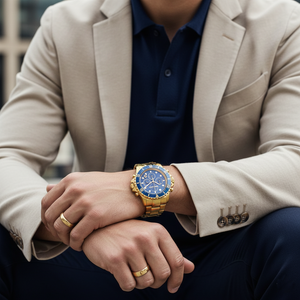 Michael Kors MK8267 Men’s Blue Dial Gold Stainless Steel Everest Chronograph Watch - Luxury Hub Store