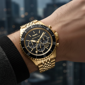 Michael Kors MK8726 Men’s Black Dial Gold Stainless Steel Bayville Chronograph Watch - Luxury Hub Store
