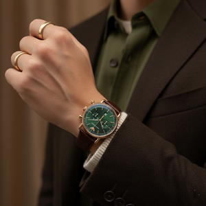 Emporio Armani AR11334 Men’s Green Dial Brown Leather Aviator Chronograph Watch - Luxury Hub Store