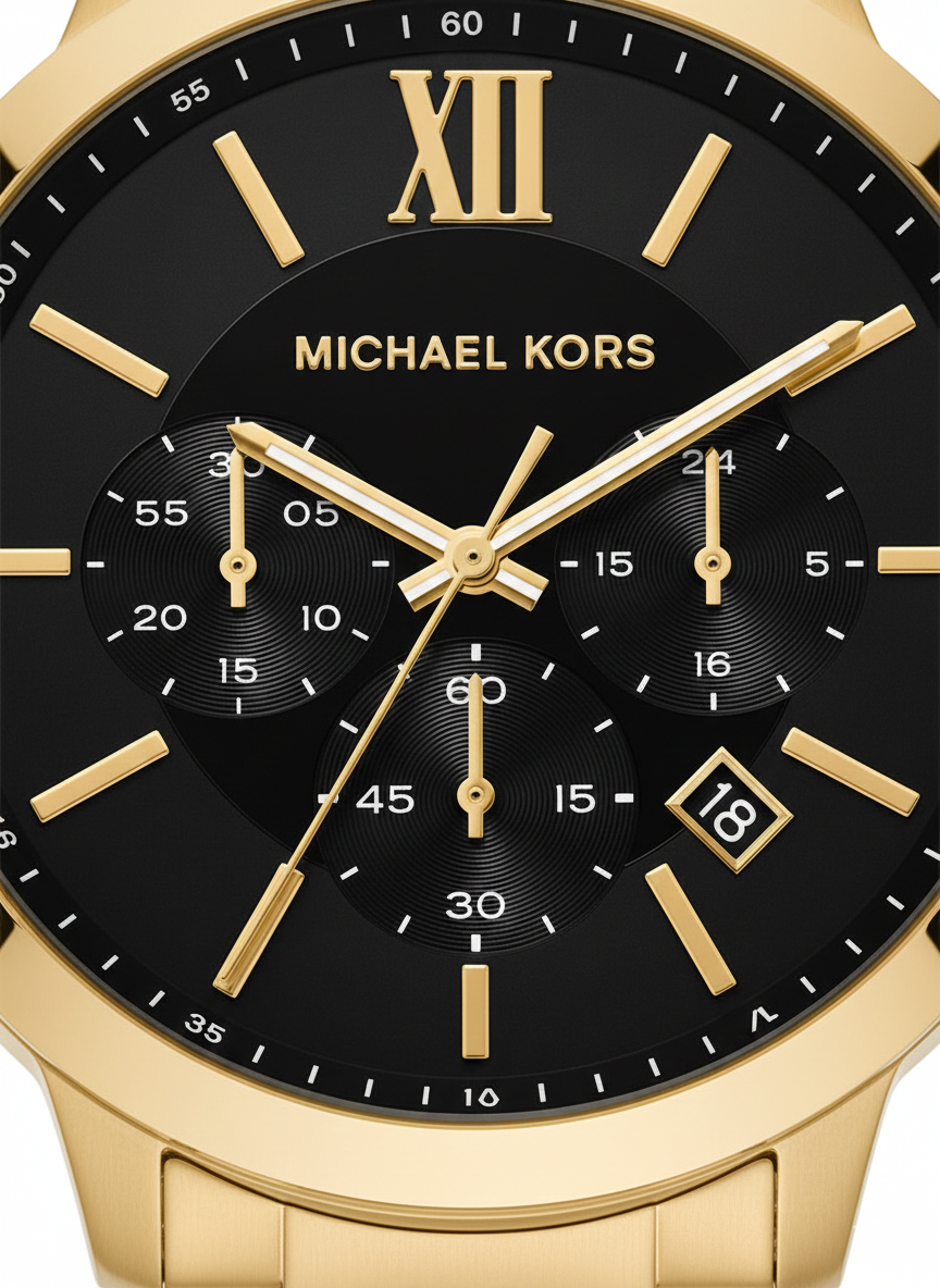 Michael Kors MK9220 Men’s Black Dial Gold Stainless Steel Billie Chronograph Watch - Luxury Hub Store
