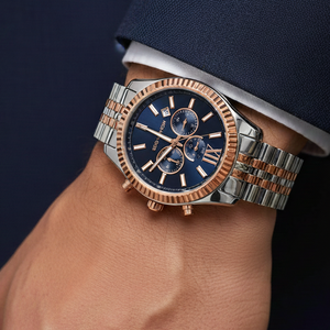 Michael Kors MK8412 Men’s Blue Dial Two-Tone Stainless Steel Lexington Chronograph Watch - Luxury Hub Store