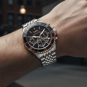 Michael Kors MK8725 Men’s Black Dial Two-Tone Stainless Steel Bayville Chronograph Watch - Luxury Hub Store