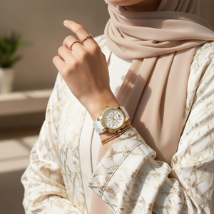 Michael Kors MK7221 Women’s White Dial White Logo Strap Gold-Tone Multi-Function Watch - Luxury Hub Store