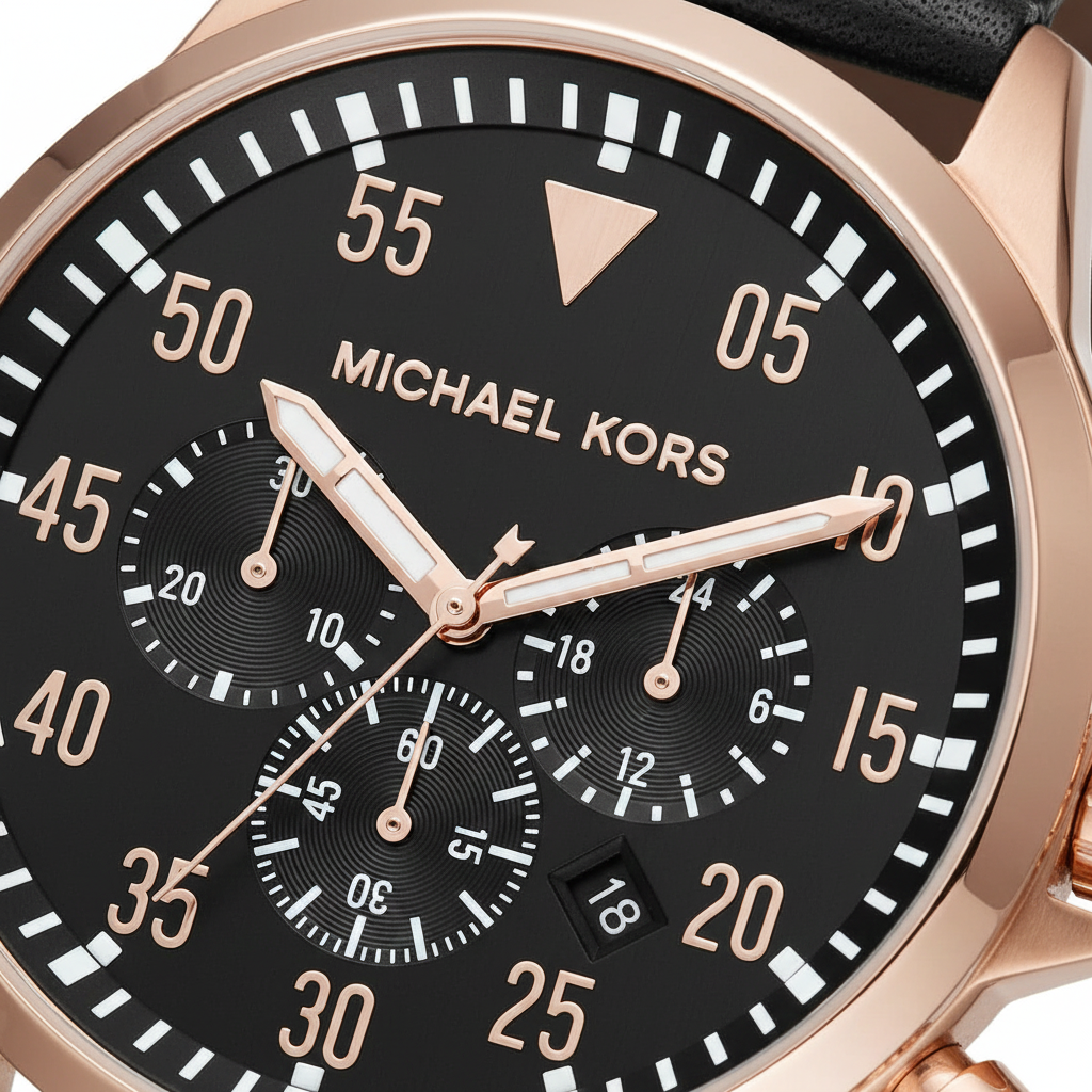 Michael Kors MK8535 Men’s Black Dial Rose Gold Stainless Steel Gage Chronograph Watch - Luxury Hub Store