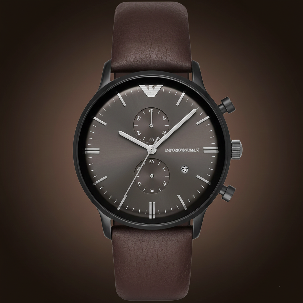 Emporio Armani AR1932 Men’s Grey Dial Brown Leather Chronograph Watch - Luxury Hub Store
