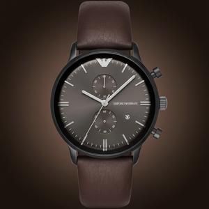 Emporio Armani AR1932 Men’s Grey Dial Brown Leather Chronograph Watch - Luxury Hub Store