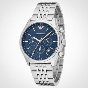 Emporio Armani AR1974 Men’s Blue Dial Stainless Steel Zeta Chronograph Watch - Luxury Hub Store