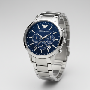 Emporio Armani AR2448 Men’s Blue Dial Stainless Steel Renato Chronograph Watch - Luxury Hub Store