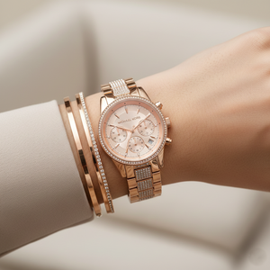 Michael Kors MK6485 Ritz Women’s Rose Gold Dial Rose Gold Stainless Steel Chronograph Watch - Luxury Hub Store