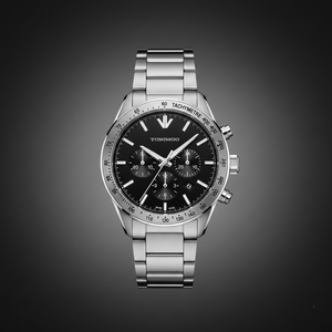 Emporio Armani AR11241 Men’s Black Dial Silver Stainless Steel Chronograph Watch - Luxury Hub Store